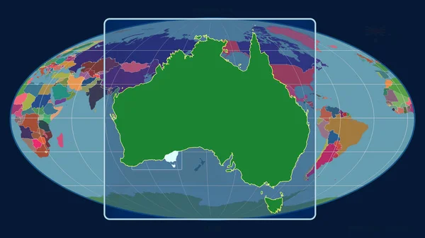 Увеличенный Виду Австралии Очертания Перспективными Линиями Против Глобальной Карты Проекции — стоковое фото