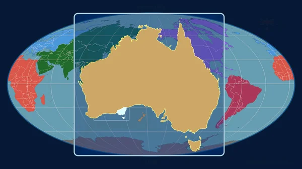 Vergrößerte Ansicht Von Australien Mit Perspektivischen Linien Gegen Eine Weltkarte — Stockfoto