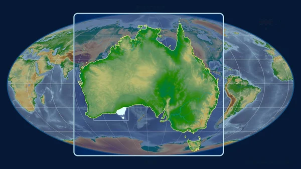 Közelíts Ausztráliára Vázold Fel Perspektívákat Mollweide Kivetítés Globális Térképével Szemben — Stock Fotó