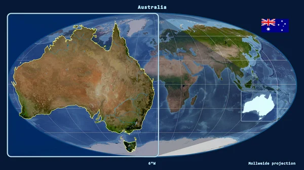 Втілена Точки Зору Австралії Лінія Перспектив Проти Глобальної Карти Проекції — стокове фото