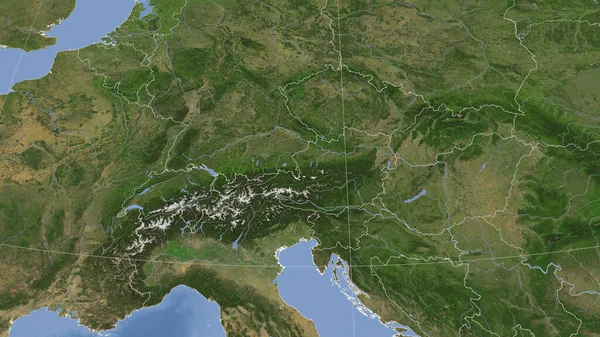 Austria Its Neighborhood Distant Oblique Perspective Outline Satellite Imagery — Stock Photo, Image