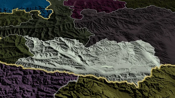Karnten オーストリアの州が拡大し 強調した 行政区画の色と衝突した地図 3Dレンダリング — ストック写真