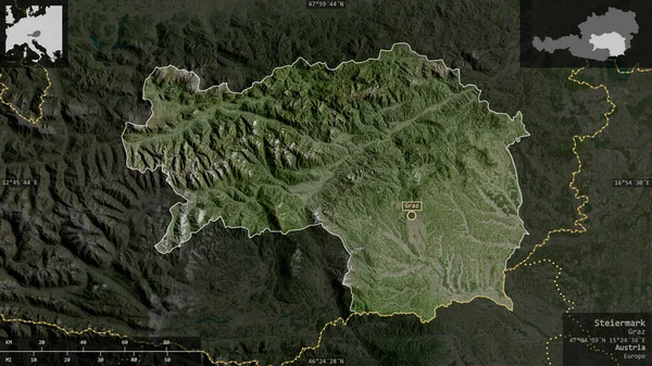 Steiermark Πολιτεία Της Αυστρίας Δορυφορικές Εικόνες Σχήμα Που Παρουσιάζεται Ενάντια — Φωτογραφία Αρχείου