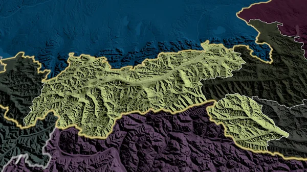 Tirolo Stato Dell Austria Ingrandito Evidenziato Mappa Colorata Urtata Della — Foto Stock
