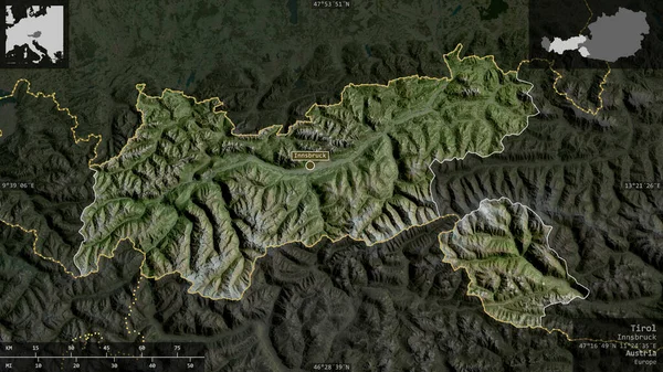 Tirol Estado Austria Imágenes Satélite Forma Presentada Contra Área País — Foto de Stock