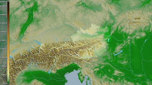 Physikalische Karte Innerhalb Des Österreich Gebiets Der Stereographischen Projektion Mit — Stockfoto