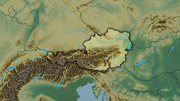 Stereografik Projeksiyondaki Topoğrafik Yardım Haritasında Avusturya Bölgesi Koyu Parlak Çizgili — Stok fotoğraf