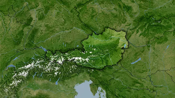 Obszar Austrii Mapie Satelitarnej Projekcji Stereograficznej Surowa Kompozycja Warstw Rastrowych — Zdjęcie stockowe