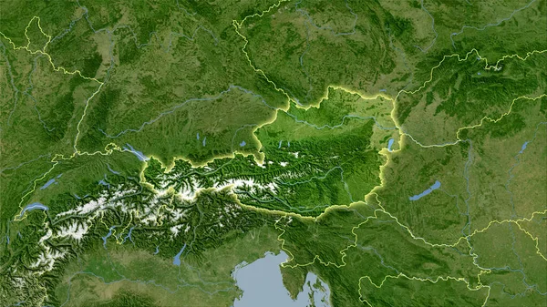 Obszar Austrii Mapie Satelitarnej Projekcji Stereograficznej Surowa Kompozycja Warstw Rastrowych — Zdjęcie stockowe