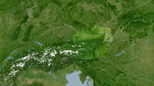衛星Bマップ上のオーストリア領域の立体投影 ラスター層の生の組成 — ストック写真