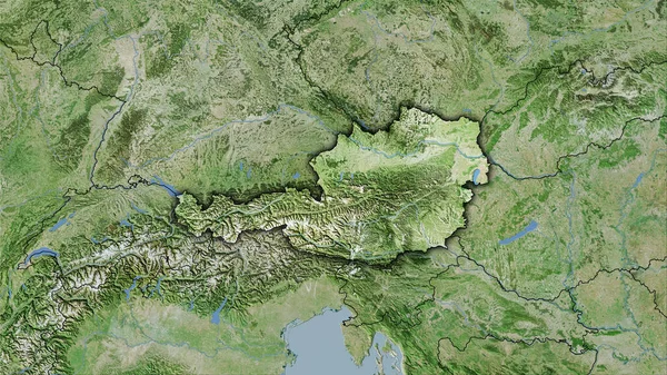 Austria Satélite Mapa Proyección Estereográfica Composición Cruda Capas Trama Con —  Fotos de Stock