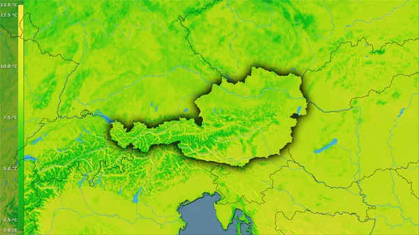 Mean Diurnal Temperature Variation Austria Area Stereographic Projection Legend Raw — Stock Photo, Image