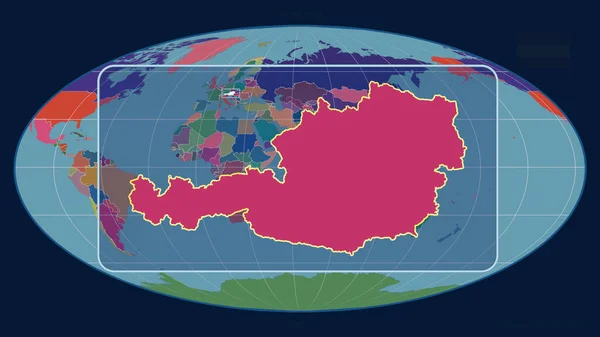 Vista Ampliada Áustria Delinear Com Linhas Perspectiva Contra Mapa Global — Fotografia de Stock