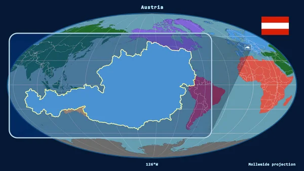 Vergrößerte Ansicht Österreichs Mit Perspektivischen Linien Gegen Eine Weltkarte Der — Stockfoto