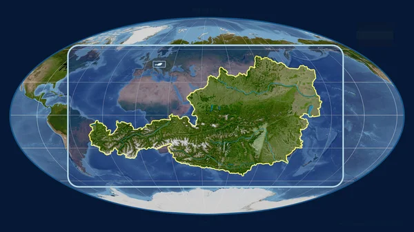 Zoomed Widok Austrii Zarys Linii Perspektywy Wobec Globalnej Mapy Projekcji — Zdjęcie stockowe