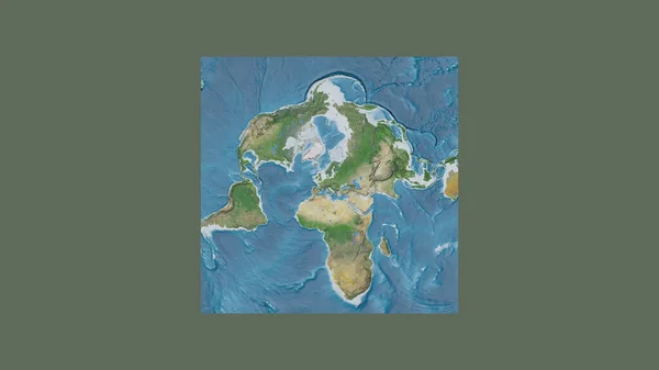 大比例尺世界地图的正方形框架 呈倾斜的范德格林登投影 以奥地利领土为中心 卫星图像 — 图库照片