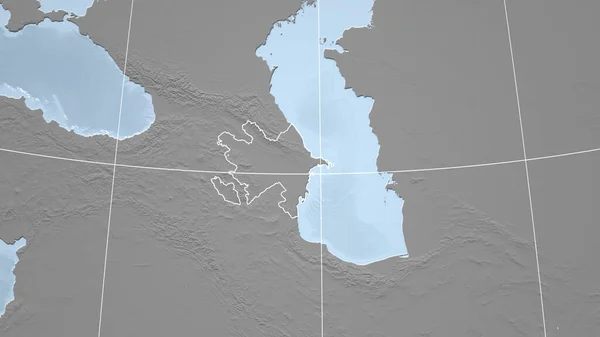 Azerbaijão Bairro Perspectiva Distante Com Contorno País Mapa Elevação Escala — Fotografia de Stock