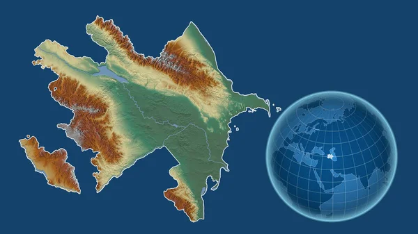 Azerbejdżan Globus Kształcie Kraju Powiększonej Mapie Odizolowanym Zarysem Niebieskim Tle — Zdjęcie stockowe