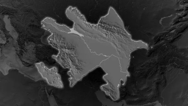 Азербайджанська Територія Розширилася Світилася Темному Тлі Свого Оточення Мапа Висот — стокове фото