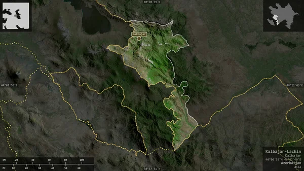 Kalbajar Lachin Région Azerbaïdjan Imagerie Satellite Forme Présentée Contre Zone — Photo