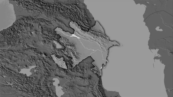 ステレオグラフ投影の二階の標高マップ上のアゼルバイジャン地域 暗い輝く輪郭を持つラスター層の生の組成 — ストック写真