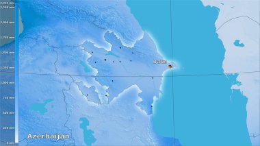 Efsanevi stereografik projeksiyonda Azerbaycan bölgesinde yıllık yağış - ana kompozisyon