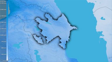 Efsanevi stereografik projeksiyonda Azerbaycan bölgesinde yıllık yağış - koyu parlak çizgili raster tabakalarının ham bileşimi