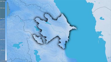 Efsanevi stereografik projeksiyondaki Azerbaycan bölgesindeki en nemli ayın yağışı - koyu parlak dış hatlı raster tabakalarının ham bileşimi