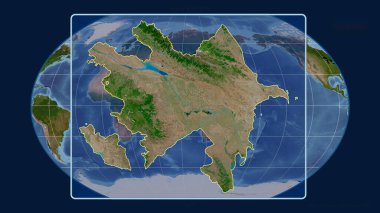 Kavrayskiy projeksiyonundaki küresel bir haritaya karşı perspektif çizgileriyle Azerbaycan 'a yakınlaştırılmış görünüm. Şekil merkezli. uydu resimleri