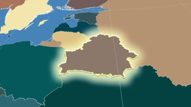 Belarus ve mahallesi. Uzak eğimli perspektif - şekil parlıyordu. idari bölümlerin renk haritası