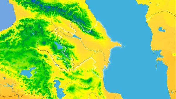 立体投影中的年温度图上的阿塞拜疆地区 具有发光轮廓的栅格层的原始成分 — 图库照片