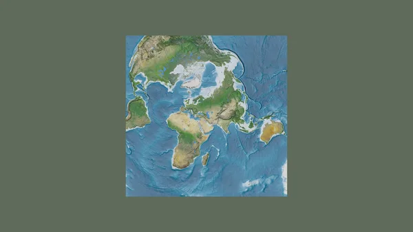 世界大比例尺地图的正方形框架 呈倾斜的范德格林登投影 以阿塞拜疆领土为中心 卫星图像 — 图库照片
