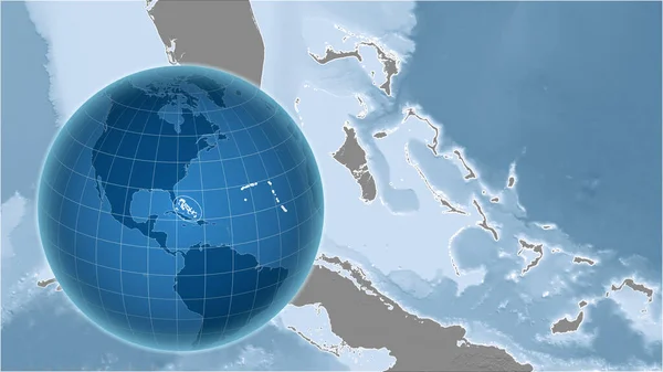 Μπαχάμες Σφαίρα Σχήμα Της Χώρας Αντίθεση Μεγεθυμένο Χάρτη Περίγραμμά Του — Φωτογραφία Αρχείου