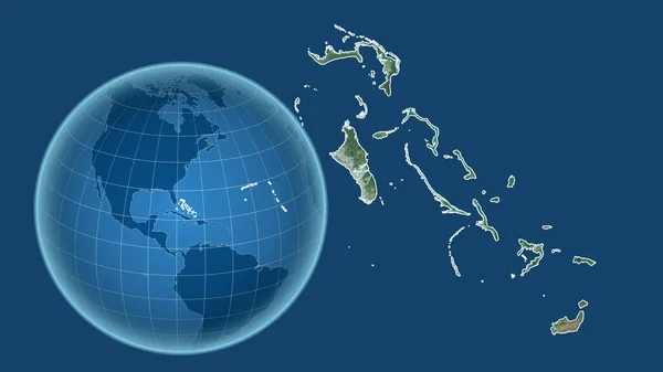 Bahamas Globo Com Forma País Contra Mapa Ampliado Com Seu — Fotografia de Stock