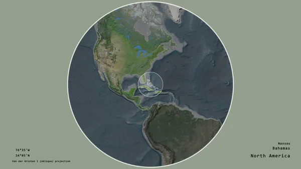 Oblast Baham Označená Kruhem Rozsáhlé Mapě Kontinentu Izolované Odtučněném Pozadí — Stock fotografie