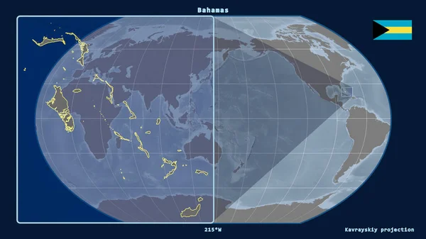 Vergrößerte Ansicht Der Bahamas Mit Perspektivischen Linien Gegen Eine Weltkarte — Stockfoto