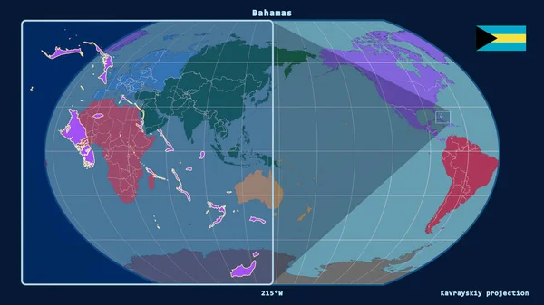 Kavrayskiy Projeksiyonundaki Küresel Bir Haritaya Karşı Bahamalar Perspektif Çizgileriyle Yakınlaştırılmış — Stok fotoğraf