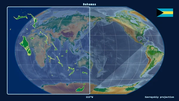 Vergrößerte Ansicht Der Bahamas Mit Perspektivischen Linien Gegen Eine Weltkarte — Stockfoto