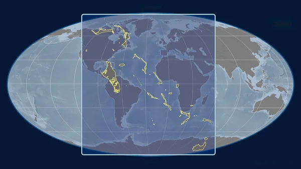 Zoomed Visning Bahamas Skitse Med Perspektiv Linjer Mod Globalt Kort - Stock-foto