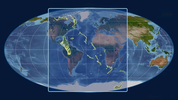 Bahama Szigetekre Való Ráközelítés Perspektívákkal Mollweide Projekció Globális Térképével Szemben — Stock Fotó