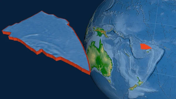 Placa Tectônica Balmoral Reef Extrudado Apresentado Contra Globo Mapa Físico — Fotografia de Stock