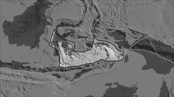 隣接する地域の砂漠化によって分離された二階の標高マップ上のバンダ海地殻プレートの概要 ヴァン グリンテンI予測 斜めの変換 — ストック写真