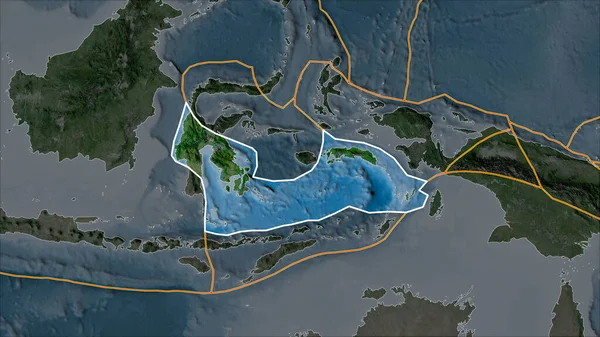 Piastra Tettonica Banda Sea Delineata Sul Satellite Una Mappa Separata — Foto Stock