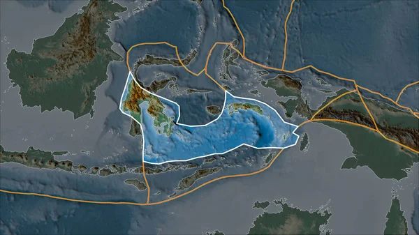 Placa Tectônica Banda Mar Delineada Mapa Relevo Separado Pela Dessaturação — Fotografia de Stock