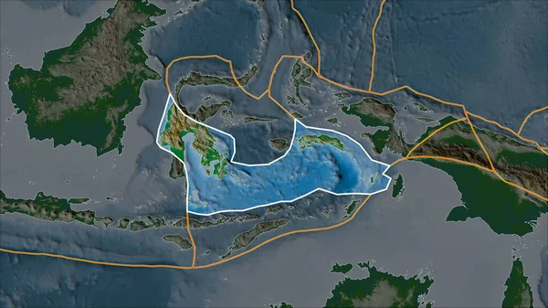 Nakreślono Płytę Tektoniczną Morza Banda Fizycznej Mapie Oddzielonej Desaturacją Przyległych — Zdjęcie stockowe