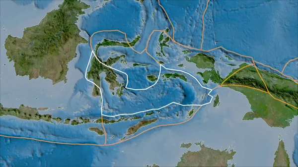概要ヴァン グリンテンI計画の衛星Bマップ上のバンダ海地殻プレートと隣接するプレートの境界 斜めの変換 — ストック写真