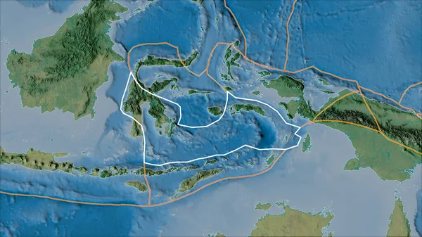 Outlined Banda Sea Tectonic Plate Borders Adjacent Plates Topographic Map — Stock Photo, Image