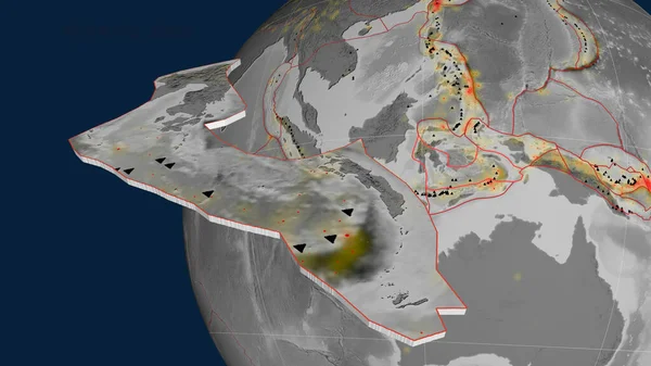 Plaque Tectonique Mer Banda Extrudée Présentée Contre Globe Carte Altitude — Photo