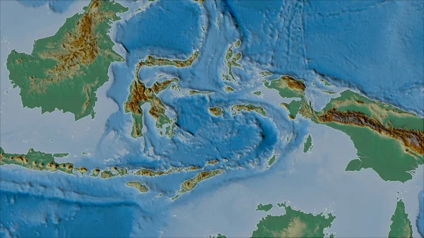 Quartieri Della Placca Tettonica Del Mare Banda Sulla Mappa Rilievo — Foto Stock