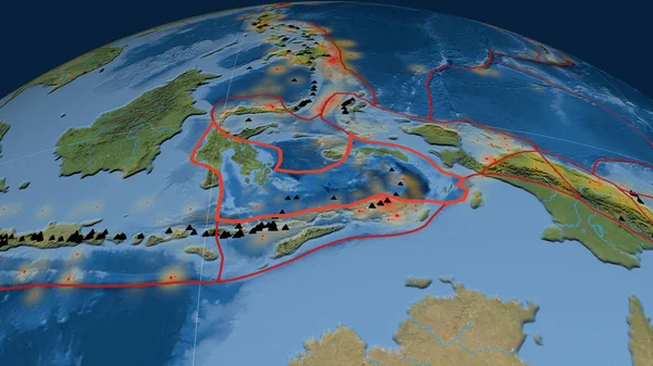 Banda Sea Placca Tettonica Delineata Sul Globo Immagini Satellitari Rendering — Foto Stock